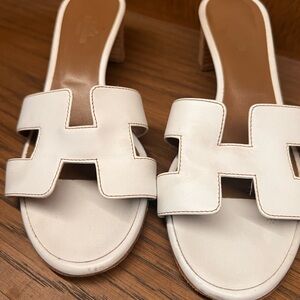 Hermes White H-Cutout Slide Shoes